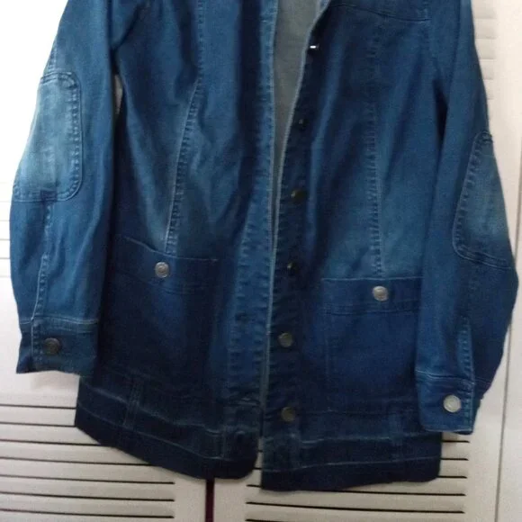 ISAAC MIZRAHI LIVE Blue Denim Barn Chore Coat Jacket Size 2 XS S QVC *No Belt - Picture 4 of 12